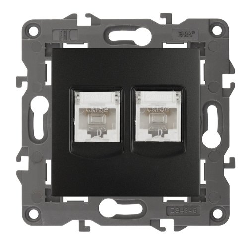 Розетка компьютерная без рамки Эра Elegance 2-м. RJ45+RJ45 5e антрацит картинка